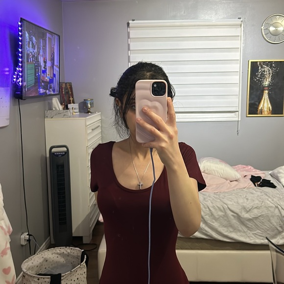 Ardene Red Fitted Bodysuit Short Sleeve - Picture 3 of 3